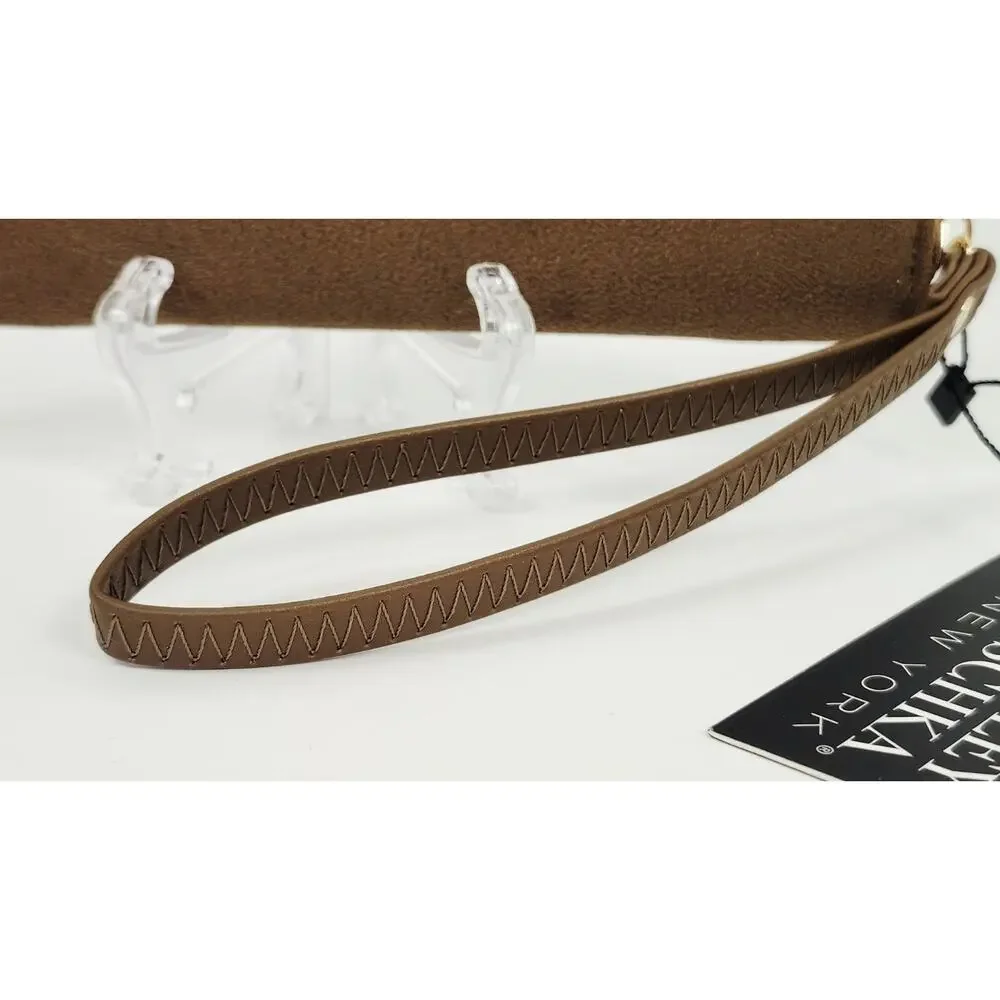 Badgley Mischka Tan Brown Suede Zip Around Wristlet Continental Wallet NWT